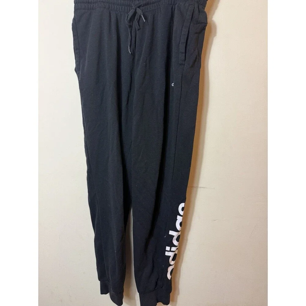 adidas Men's Black Jogger Pants L Polyester Drawstring Elastic Pockets Logo